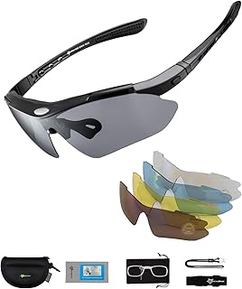 Polarized Cycling Sunglasses for Men Women Sports Sunglasses UV Protection Cycling Glasses with 5 Interchangeable Lenses Bike Goggles TR90 Unbreakable Frame