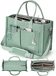 Canvas Tote Bag for Women with Zipper Closure & Individual Compartments for Work College for Teacher & Nurse