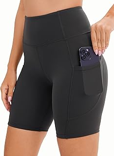 Cycling Shorts for Women with Side Pockets - High Waisted Non See Through Womens Activewear Shorts for Gym Workout Running Yoga Sport Exercise