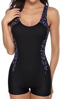 Womens Swimming Costumes with Shorts Backless Sport One Piece Swimsuits Conservatism Swimming Suits with Removable Foam Cups