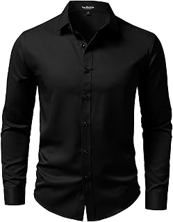Men's Long Sleeve Button Up Dress Shirt Modern Slim Fit Wrinkle-Free Wedding Formal Shirts