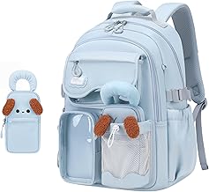Bansusu Kids Backpack for Girls School Bag, Girls Backpack Bookbag Multi-Pocket, with Pencil Case, Blue