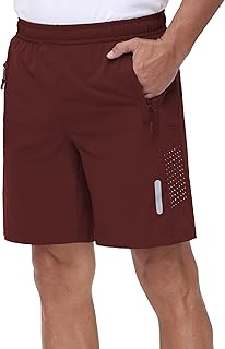 Men's Sports Shorts 8 Inches with Zip Pocket – Quick Dry Technical Fabric for Running, Gym, Casual Walking and Lightweight Basketball – Breathable Training Short