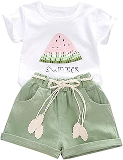 Toddler Baby Girls Clothes Watermelon T-shirt + Linen Shorts with Belt Cute Summer Short Set