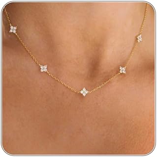 Dainty Silver Gold Necklaces for Women Cute Station Choker Simulated Diamond Necklace Simple Layering CZ Necklace Trendy Jewelry Gifts