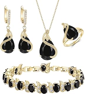 Women's Jewelry Set Black Jewellery Sparkly Cubic Zirconia Teardrop Necklace Earring Bracelet Ring Sets for Women Birthday Gifts 4 PCS