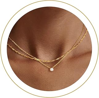 Layered Gold Necklaces for Women Dainty Chokers Necklace Silmple Stackable Cubic Zirconia Necklace Non Tarnish Vacation Jewelry Trendy Gifts for Women